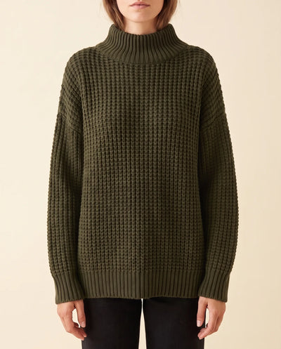 Jersey Fern de Cuello Alto de Mujer - Punto Grueso Holgado con Hombro Caído