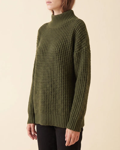 Jersey Fern de Cuello Alto de Mujer - Punto Grueso Holgado con Hombro Caído