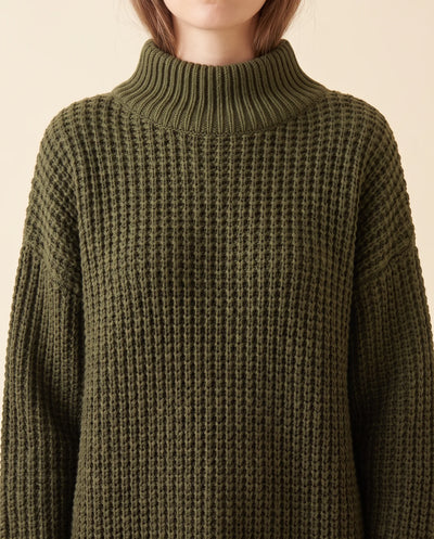 Jersey Fern de Cuello Alto de Mujer - Punto Grueso Holgado con Hombro Caído