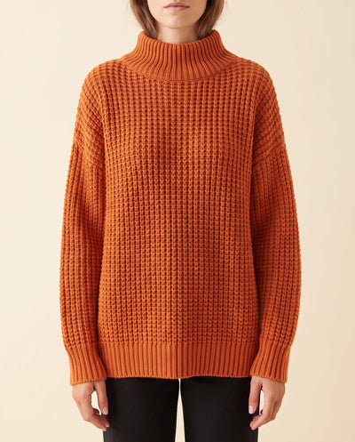 Jersey Fern de Cuello Alto de Mujer - Punto Grueso Holgado con Hombro Caído