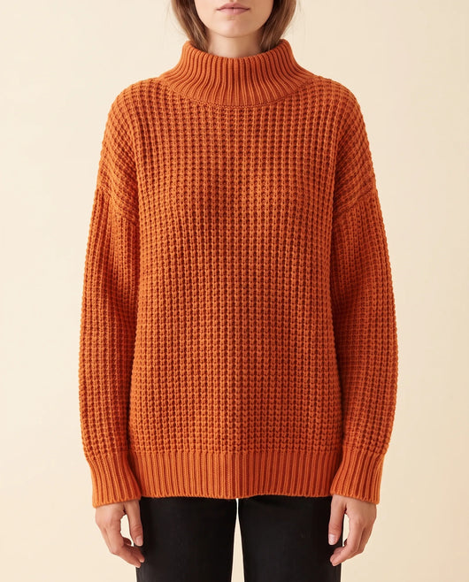 Jersey Fern de Cuello Alto de Mujer - Punto Grueso Holgado con Hombro Caído