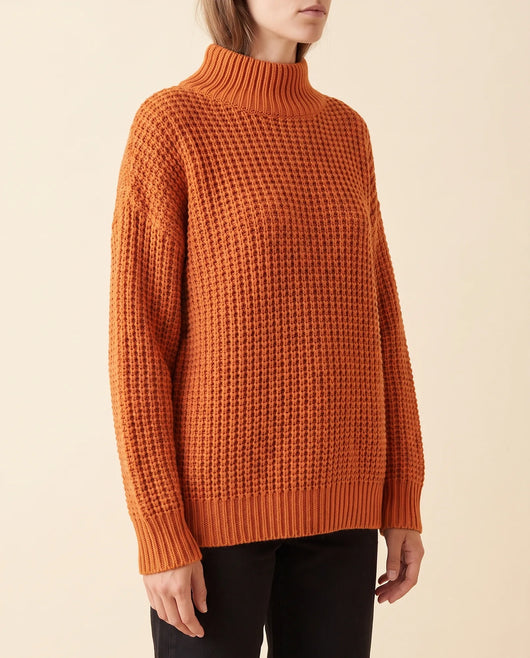 Jersey Fern de Cuello Alto de Mujer - Punto Grueso Holgado con Hombro Caído
