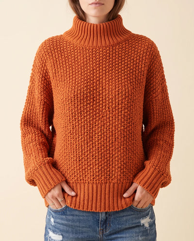 Jersey Fern de Cuello Alto de Mujer - Punto Grueso Holgado con Hombro Caído