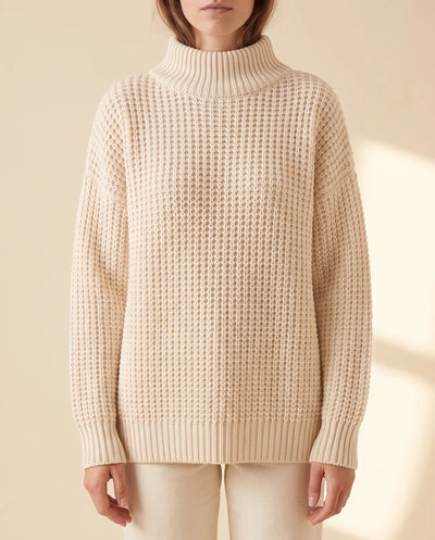 Jersey Fern de Cuello Alto de Mujer - Punto Grueso Holgado con Hombro Caído