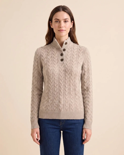 Jersey Maeve de Mujer - Punto de Ochos con Cuello Alto y Botones