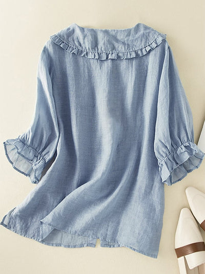 Camisa Natalie Relajada con Cuello de Volantes