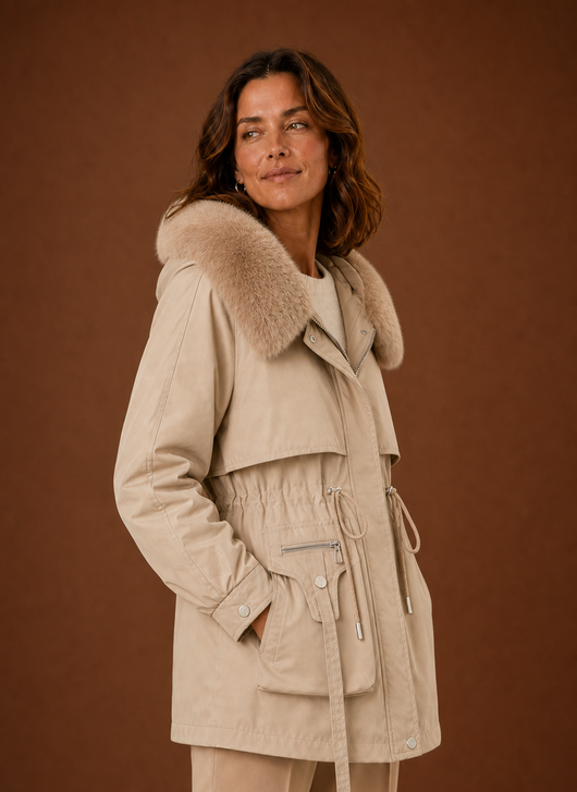 Parka de Invierno con Capucha de Pelo Sintético