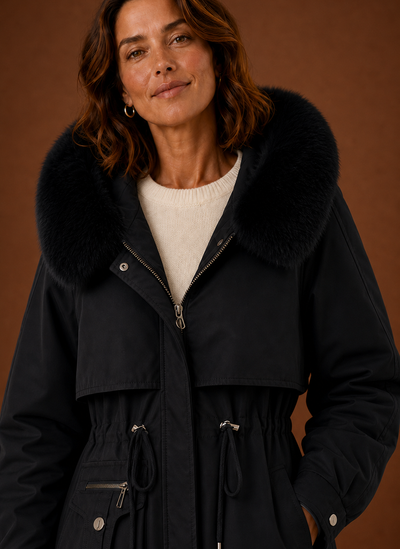 Parka de Invierno con Capucha de Pelo Sintético
