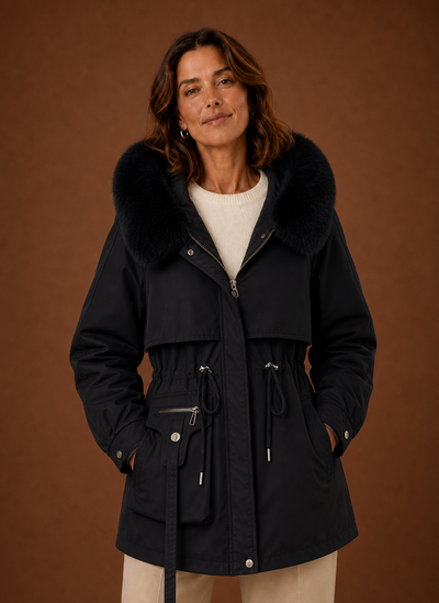 Parka de Invierno con Capucha de Pelo Sintético