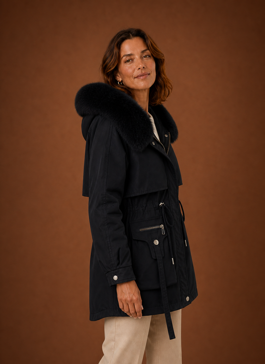 Parka de Invierno con Capucha de Pelo Sintético