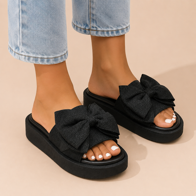 Sandalias Rosali con Plataforma y Lazo - Calzado de Plataforma con Detalle de Lazo