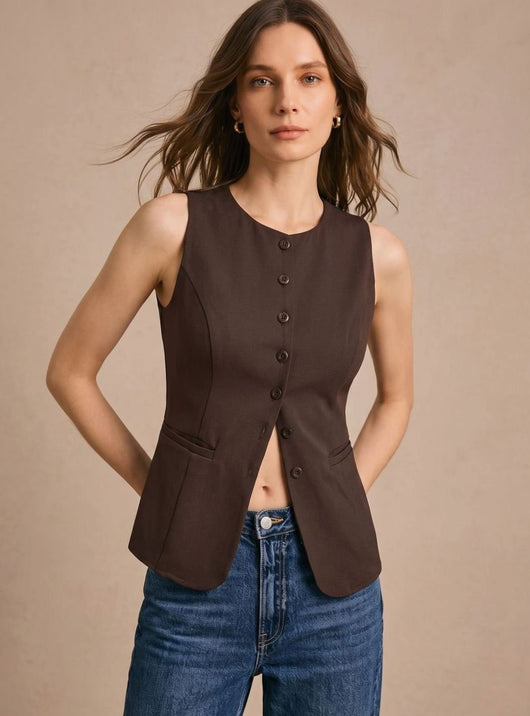 Chaleco Clara Elegante sin Mangas con Botones