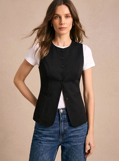 Chaleco Clara Elegante sin Mangas con Botones