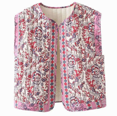 Chaleco Hannah Acolchado Floral con Bolsillos Laterales