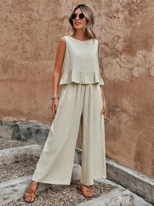 Sage | Conjunto de Top sin Mangas con Volantes y Pantalón Ancho