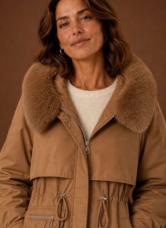 Parka de Invierno con Capucha de Pelo Sintético