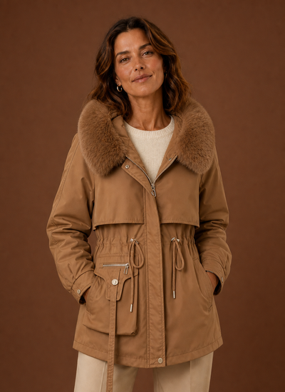 Parka de Invierno con Capucha de Pelo Sintético