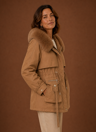 Parka de Invierno con Capucha de Pelo Sintético