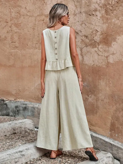 Sage | Conjunto de Top sin Mangas con Volantes y Pantalón Ancho