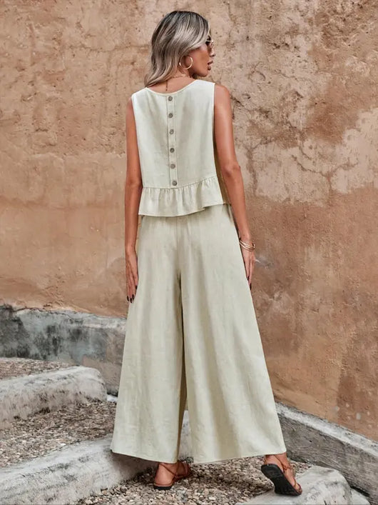 Sage | Conjunto de Top sin Mangas con Volantes y Pantalón Ancho