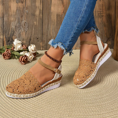 Sandalias Clara de Cuña Tipo Crochet con Tira al Tobillo
