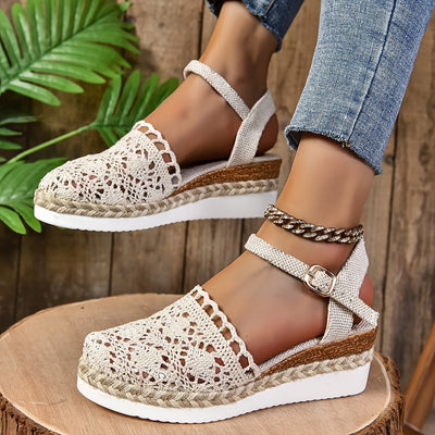 Sandalias Clara de Cuña Tipo Crochet con Tira al Tobillo