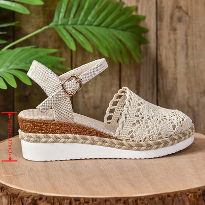 Sandalias Clara de Cuña Tipo Crochet con Tira al Tobillo