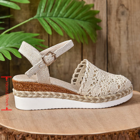 Sandalias Clara de Cuña Tipo Crochet con Tira al Tobillo