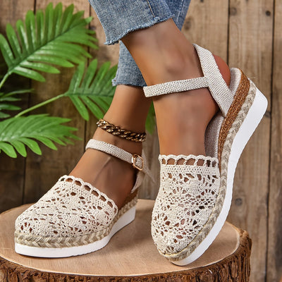 Sandalias Clara de Cuña Tipo Crochet con Tira al Tobillo
