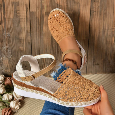 Sandalias Clara de Cuña Tipo Crochet con Tira al Tobillo