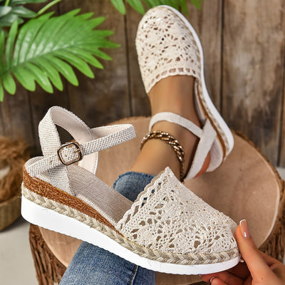 Sandalias Clara de Cuña Tipo Crochet con Tira al Tobillo