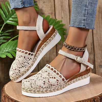 Sandalias Clara de Cuña Tipo Crochet con Tira al Tobillo