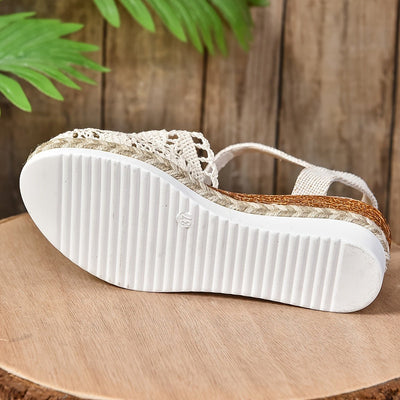 Sandalias Clara de Cuña Tipo Crochet con Tira al Tobillo