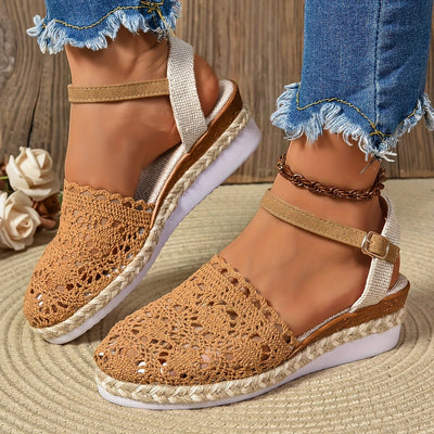 Sandalias Clara de Cuña Tipo Crochet con Tira al Tobillo