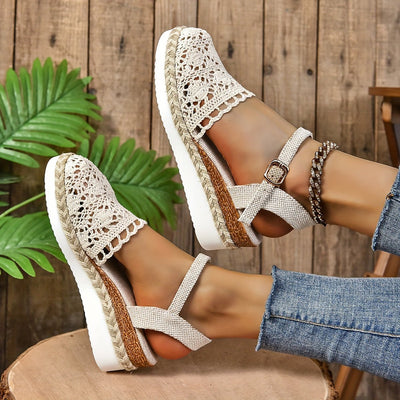 Sandalias Clara de Cuña Tipo Crochet con Tira al Tobillo
