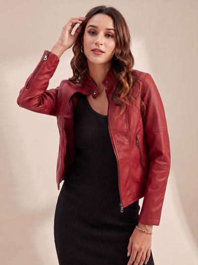 Cazadora Biker Lena Entallada de Polipiel
