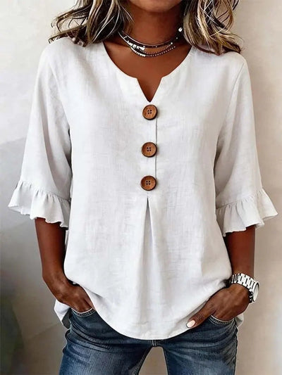Blusa Katharina de Manga con Volante y Botones de Madera