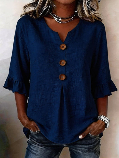 Blusa Katharina de Manga con Volante y Botones de Madera