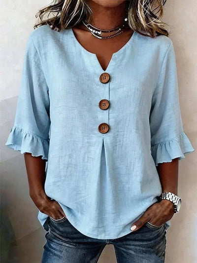 Blusa Katharina de Manga con Volante y Botones de Madera