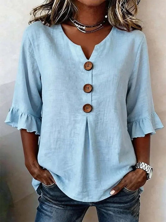 Blusa Katharina de Manga con Volante y Botones de Madera