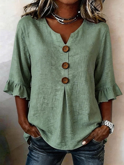 Blusa Katharina de Manga con Volante y Botones de Madera