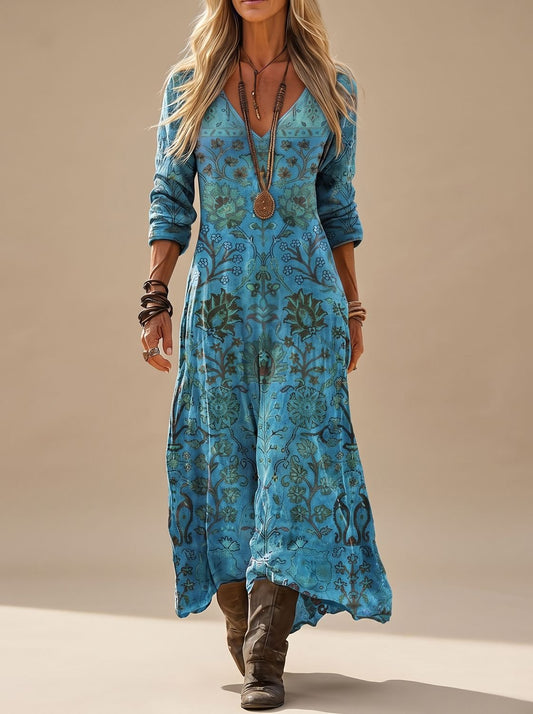 Vestido Annika Maxi Floral Vintage con Escote en V
