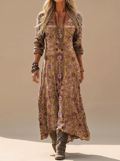 Vestido Amelie Maxi Boho Estampado Vintage