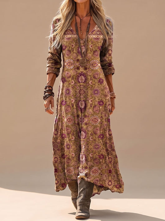 Vestido Amelie Maxi Boho Estampado Vintage