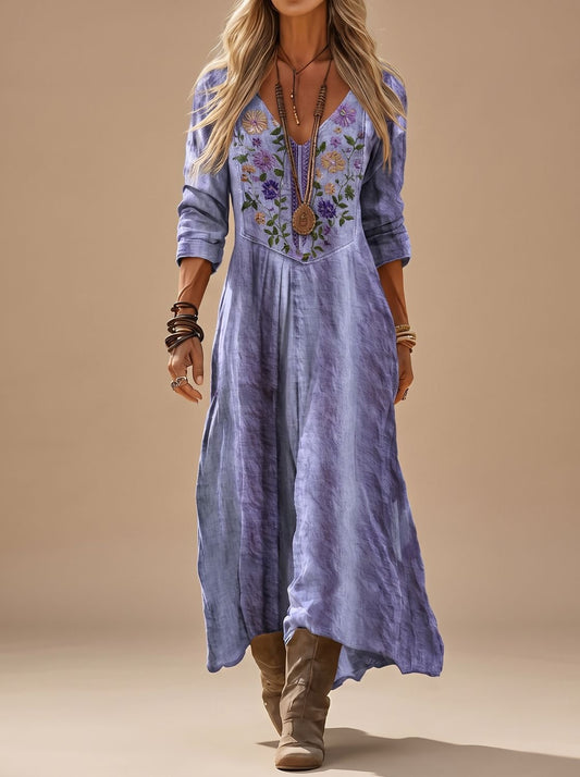 Vestido Leonie Maxi Boho Bordado Vintage