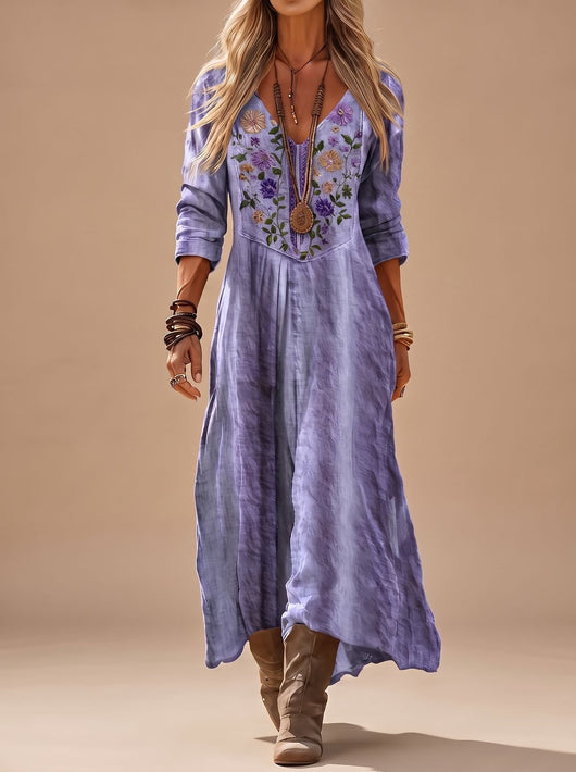 Vestido Leonie Maxi Boho Bordado Vintage