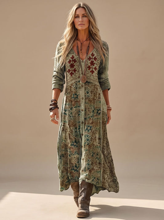 Vestido Elisabeth Maxi Boho Estampado con Escote en V