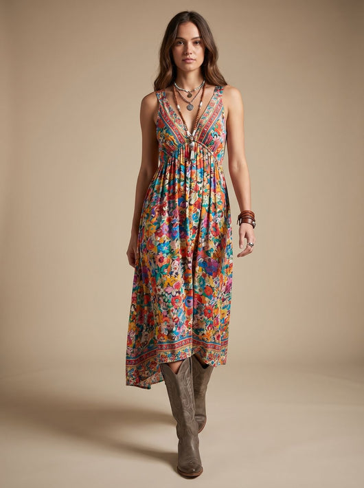 Vestido Marie Maxi Boho Floral con Escote en V