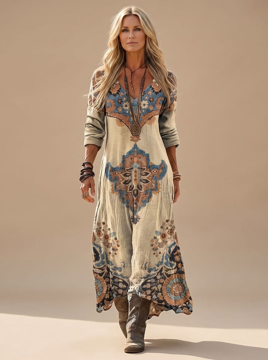 Vestido Largo Charlotte con Estampado Folk Vintage