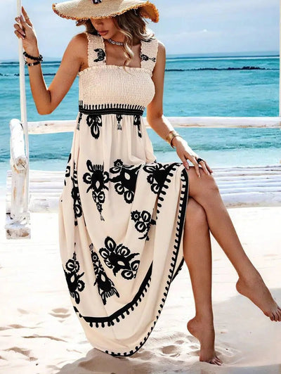 Vestido Largo Lena Boho Floral Fruncido